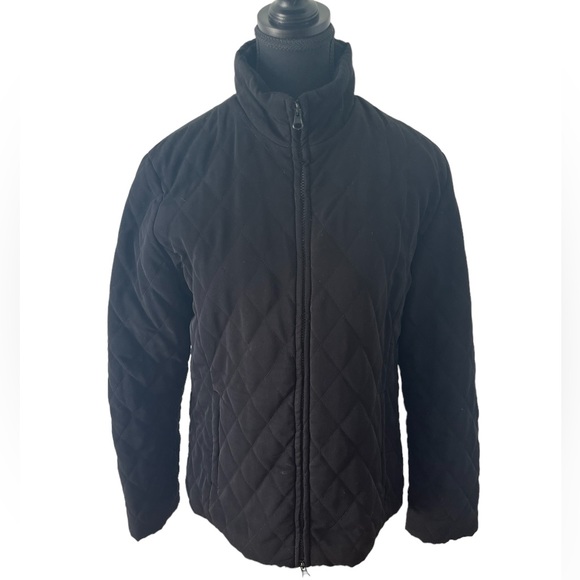 IZOD Women's Quilted Black Fleece Lined Full Zip Coat - Picture 1 of 7